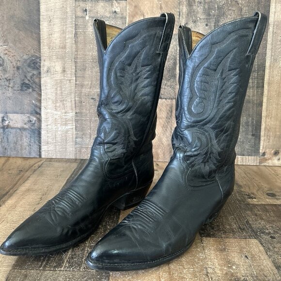 Tony Lama Vintage Classic Black Vibram Sole Western Cowboy Boots Mens 11.5 D - Picture 2 of 12